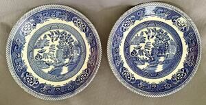 Set/2 Myott Old Willow Pattern ~5.75” Saucer Plate England Blue and White